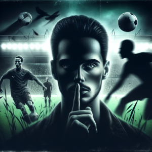 Title: Shocking Revelations: Pressures of a Family Scandal Image description for the main post: Visualize a dramatic and artistic interpretation capturing the tension and emotion stemming from recent statements by a footballer's brother. In the center, a figure symbolizes the brother, whose penetrating gaze and disclosing gesture is about to unravel an old betrayal. Beside him, a blurred, darkened silhouette represents a famous footballer, with subtle strokes suggesting the anguish and controversy surrounding him. Create the image to be dark and mysterious, generating suspense and drawing attention to the scandal. In the background, blurred elements of football stadiums and balls, along with shadowy tones of green and black, reinforce the association with the Premier League, without distracting from the emotional impact of the personal tale. Ensure the style is sophisticated and artistic to reflect the seriousness of the topic and relevance in the world of football. Finally, incorporate a tantalizing headline, like 'Broken Silence: A Footballer's Brother Confronts the Past', to complement the striking atmosphere created and inviting readers to dive into the scandal detailed in the provided link.